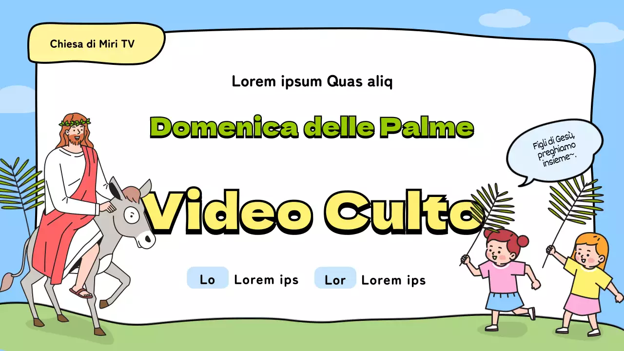 Miniatura su YouTube di un simpatico servizio di culto video illustrato della Domenica delle Palme in chiesa