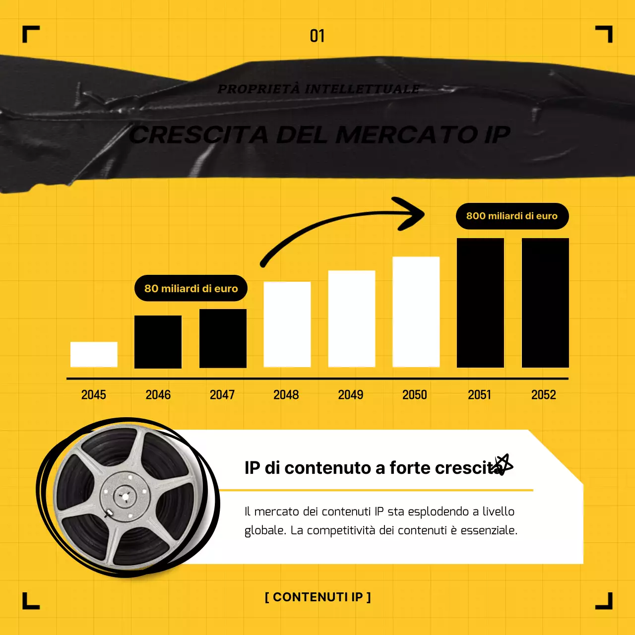 Concetto di videocassetta gialla e nera Copyright IP
