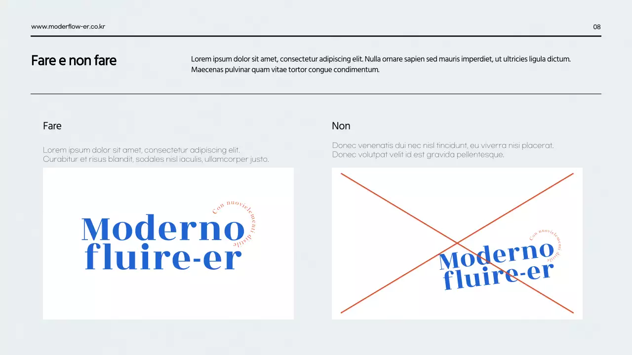 Una presentazione pulita della guida al marchio in rosso e blu