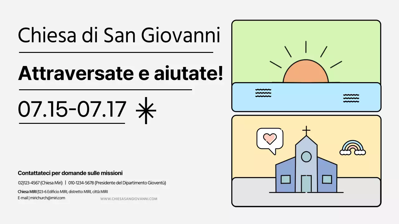 Un opuscolo per le missioni estive della chiesa pulito e dai colori pastello