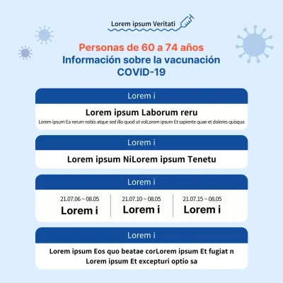 Cartel cuadrado de vacunación contra el coronavirus con mesa en tonos azules