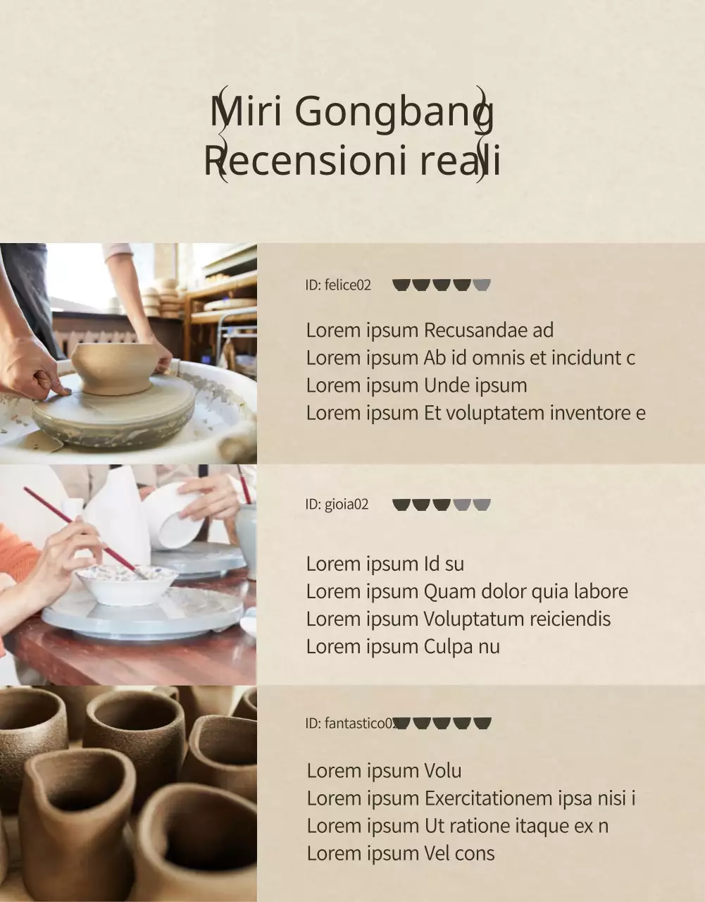 Corso di ceramica di un giorno con tante cornici per foto beige