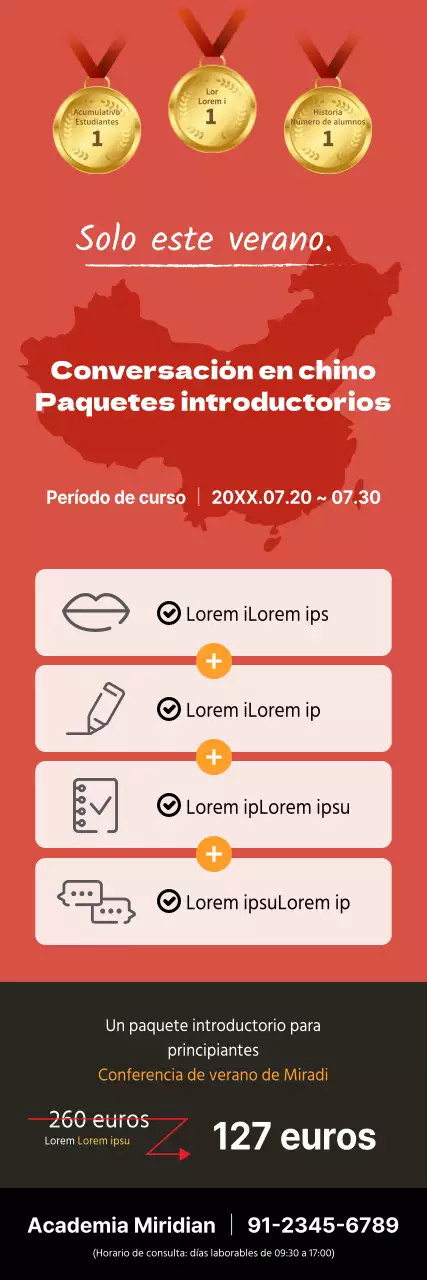 Guía de iniciación a la escuela de chino de estilo sencillo en rojo y negro