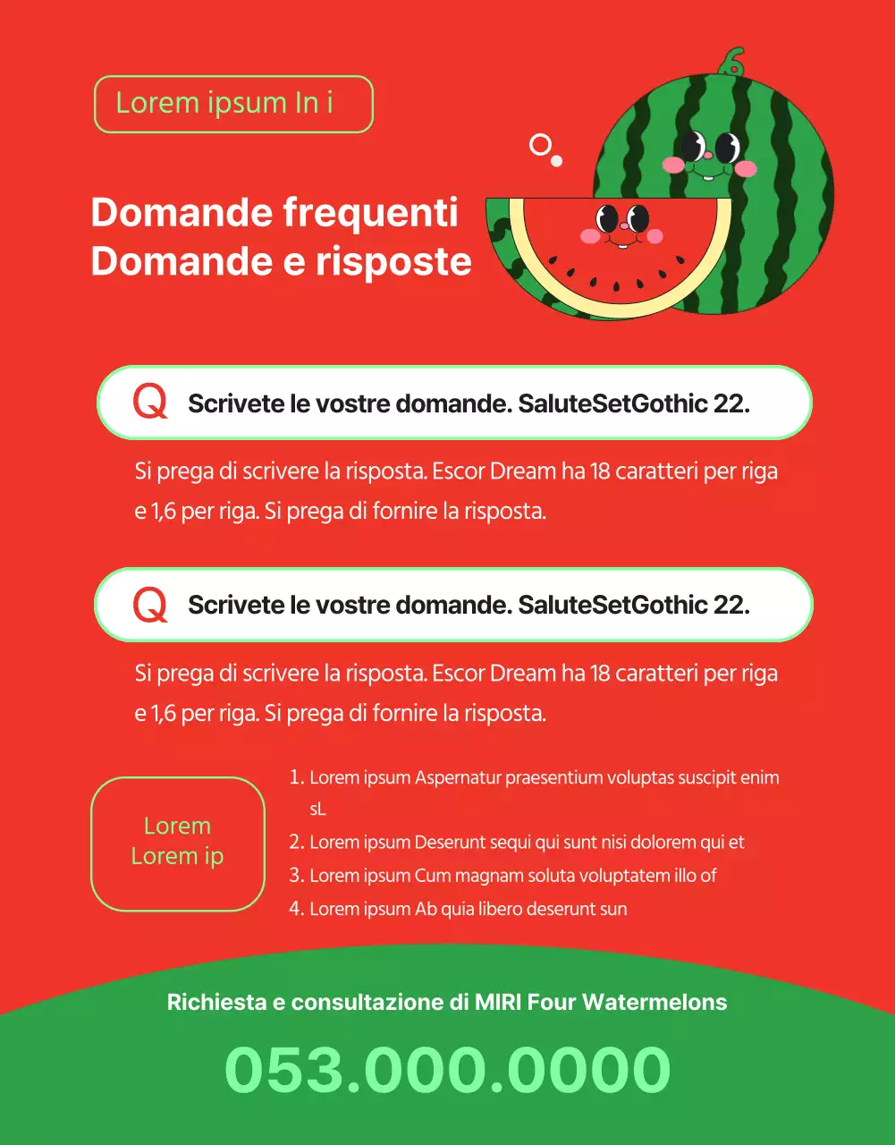 Promuovere un centro commerciale che vende angurie tropicali di colore rosso e verde.