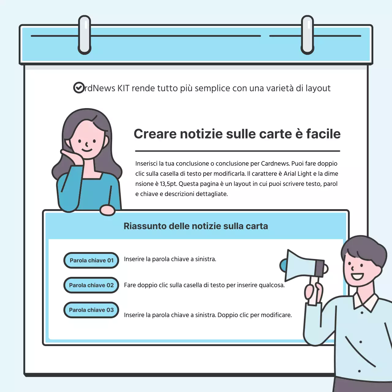 Nota azzurra Concept Biglietto ordinato con simpatiche illustrazioniNews