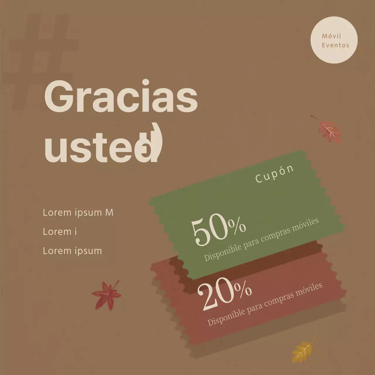 Banderola marrón y blanca para cupones de eventos