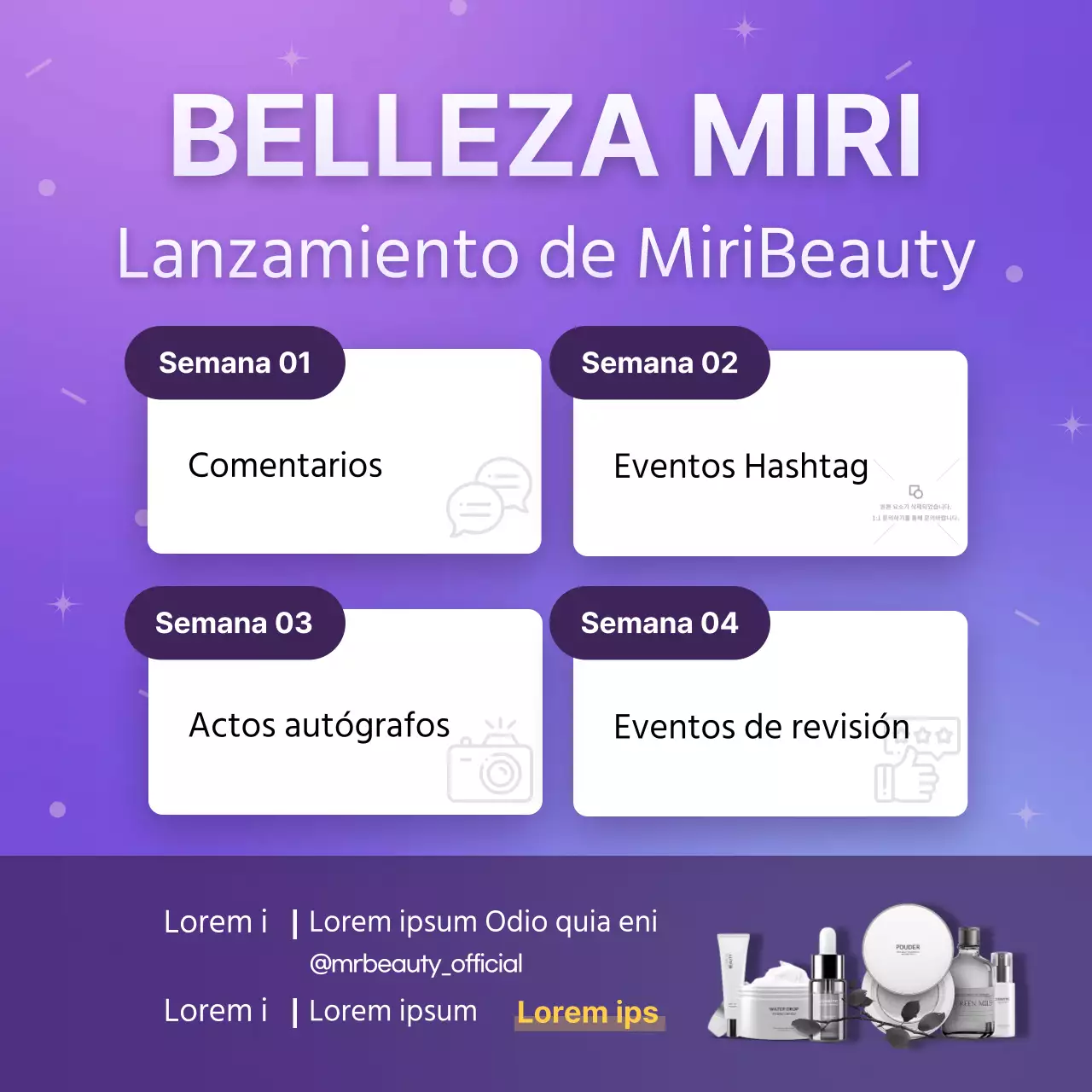 Promueva un lujoso evento de lanzamiento de belleza de color púrpura