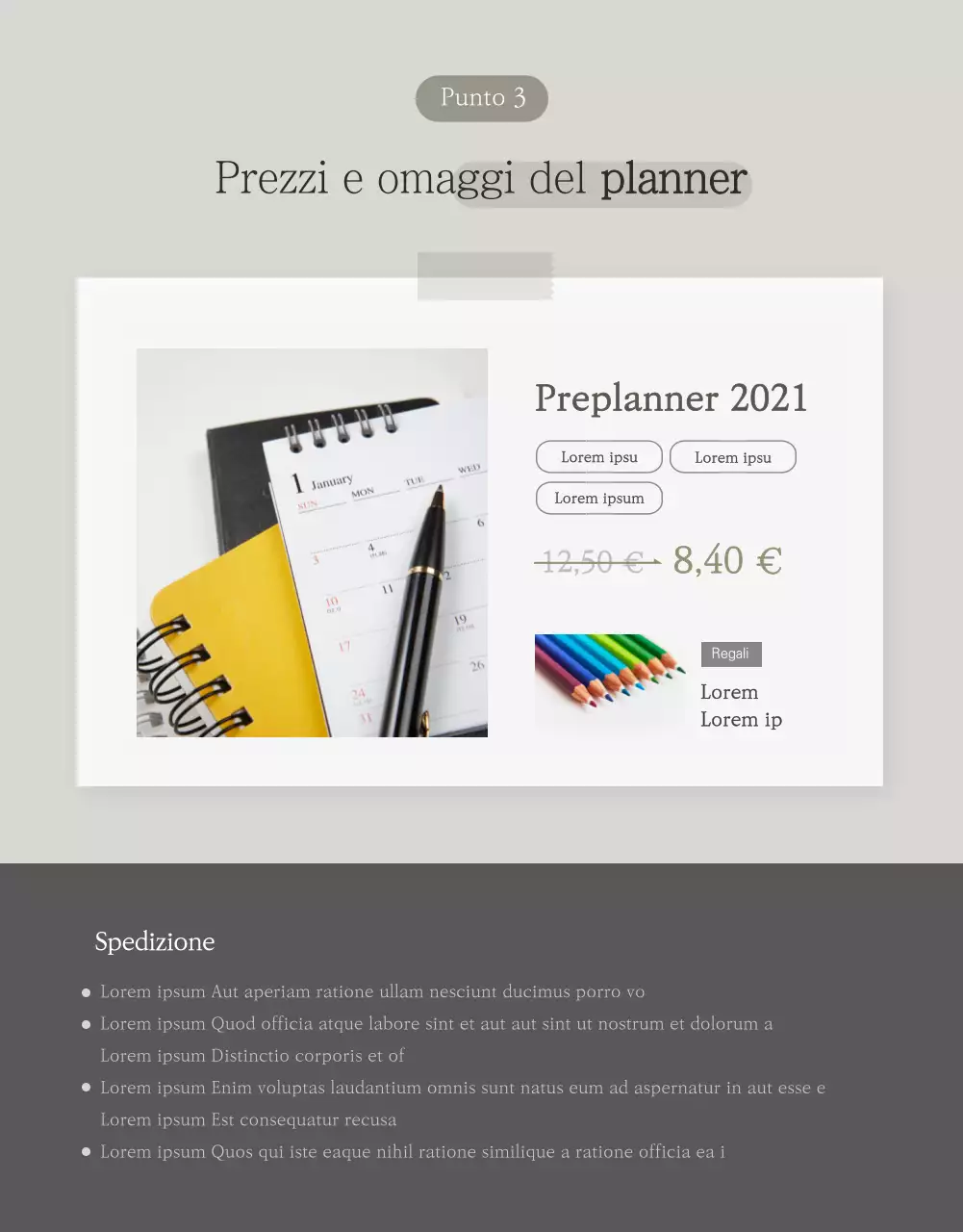 Vendere un semplice planner concettuale in grigio e bianco