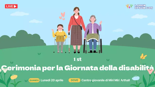 Cerimonia per la Giornata della disabilità con sfondo naturale verde e blu