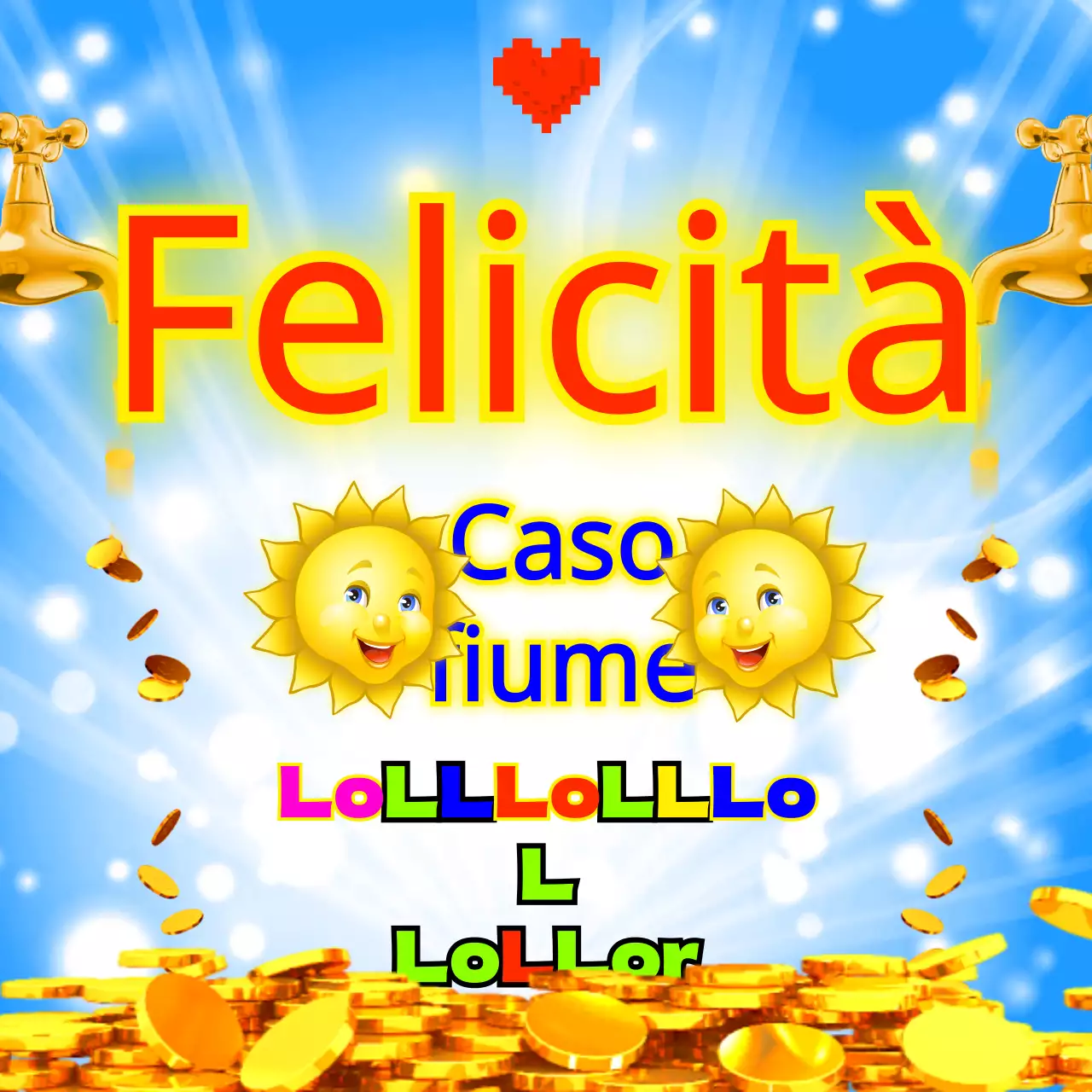 Moneta d'oro gialla e azzurra, auguri di felicità