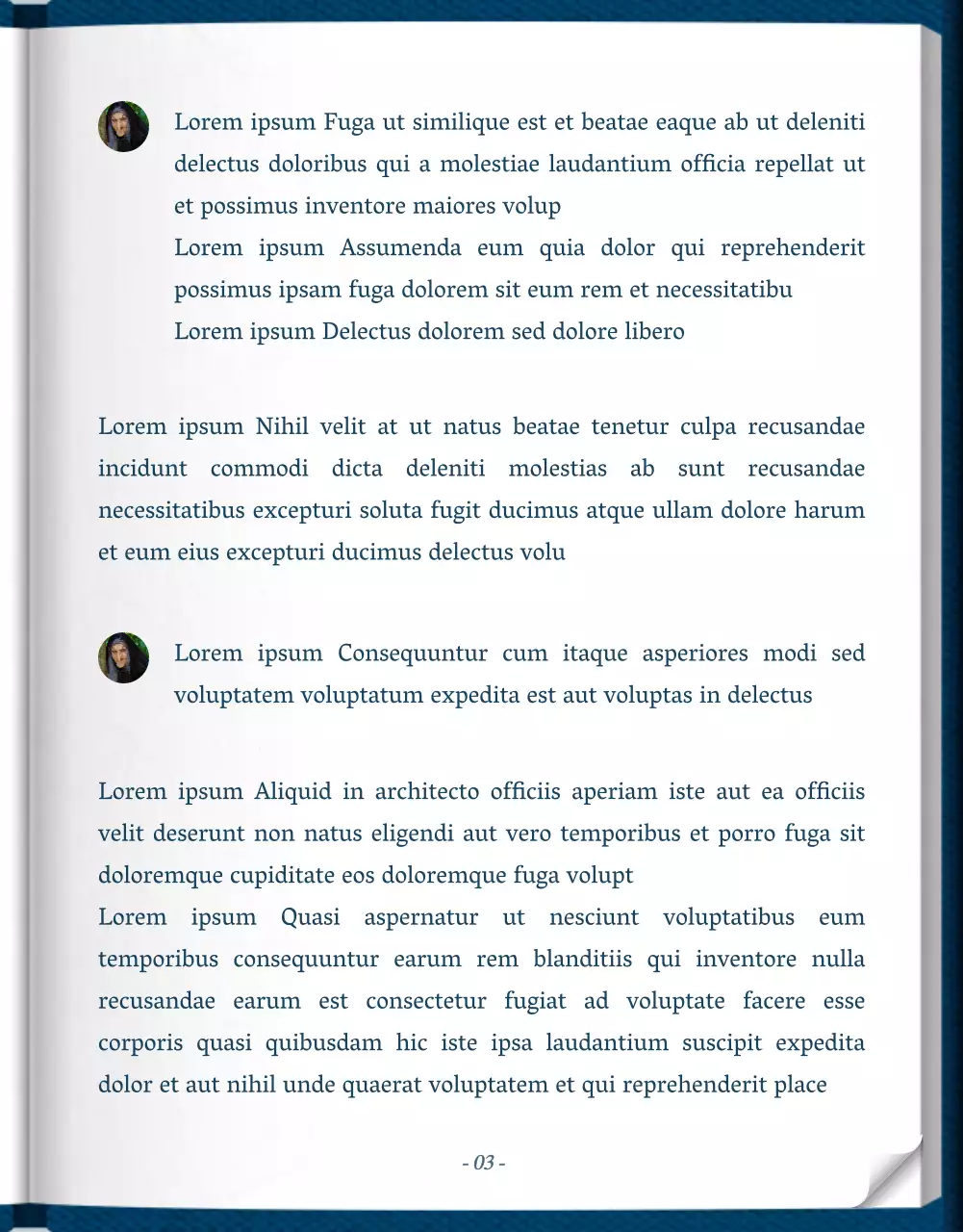 Web novel storytelling en azul y blanco con un concepto de libro clásico elegante y con clase