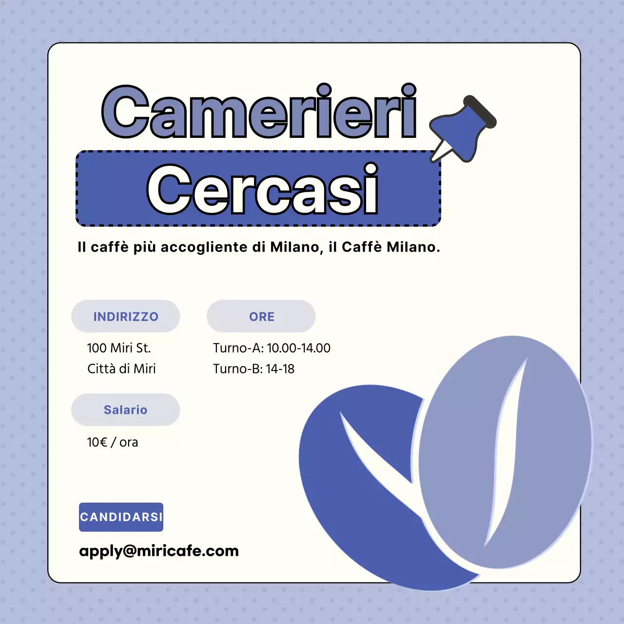 Annuncio di lavoro per barista in malva e bianco con evidenziazione del testo V1