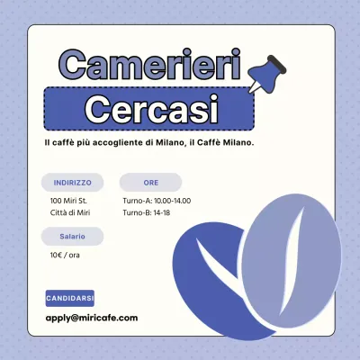 Annuncio di lavoro per barista in malva e bianco con evidenziazione del testo V1