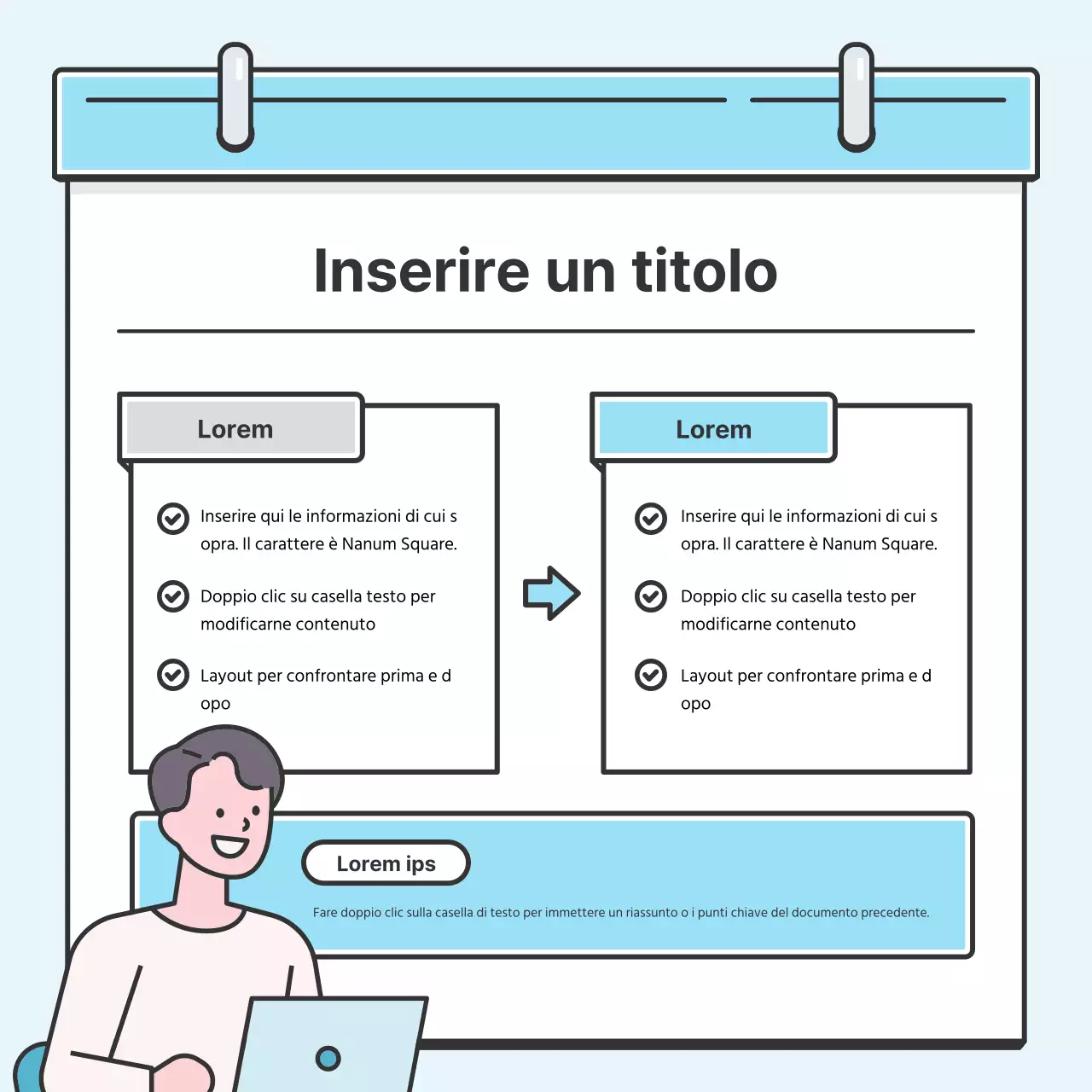 Nota azzurra Concept Biglietto ordinato con simpatiche illustrazioniNews