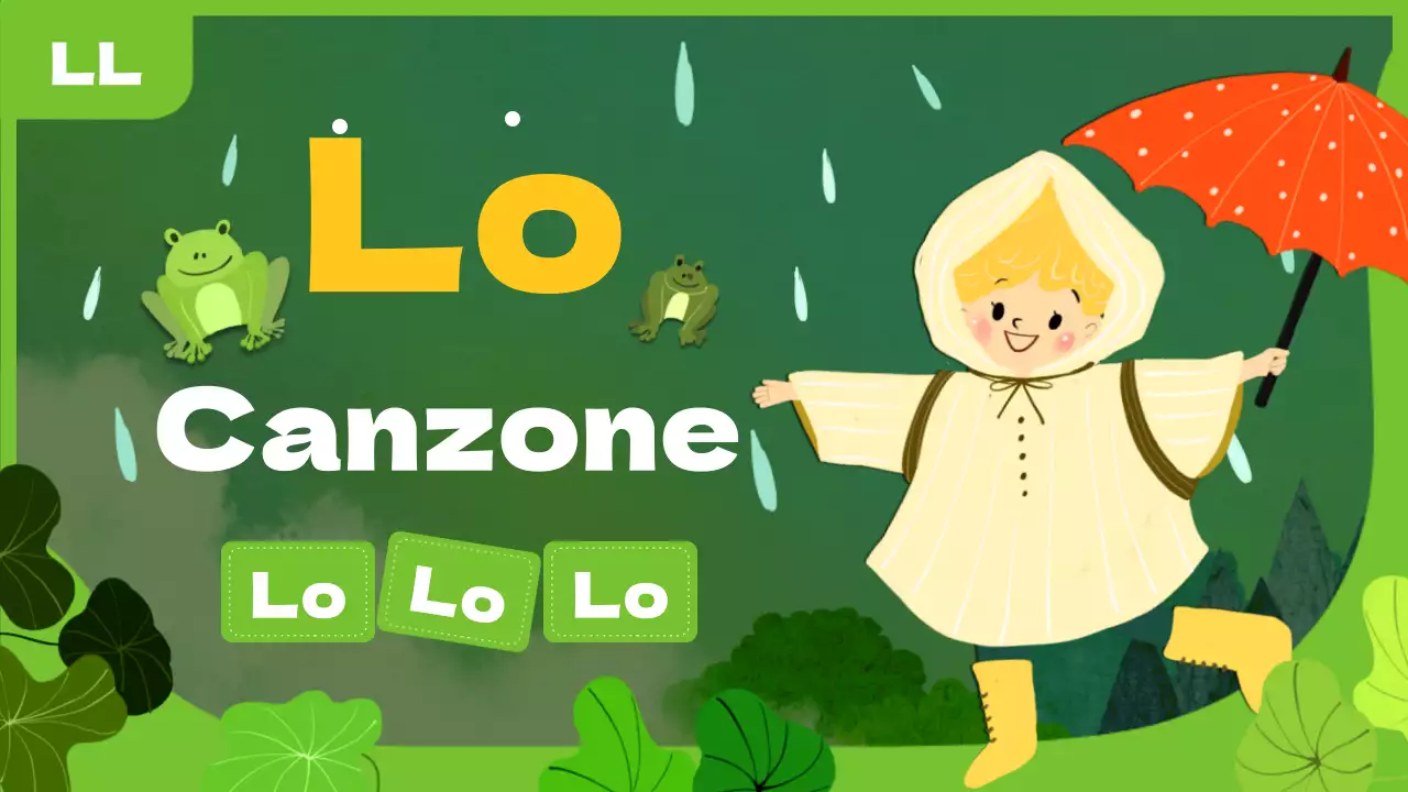 Tema della filastrocca piovosa con illustrazioni verdi simili a fiabe