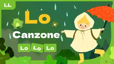 Tema della filastrocca piovosa con illustrazioni verdi simili a fiabe