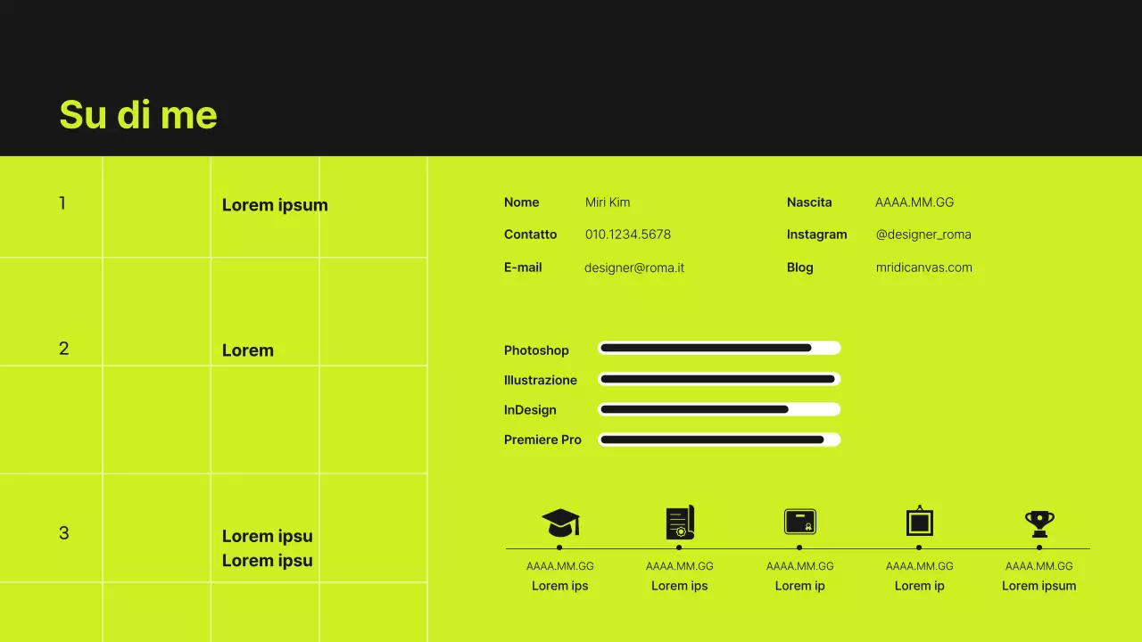 Portafoglio per designer con concetto di griglia in verde lime e nero