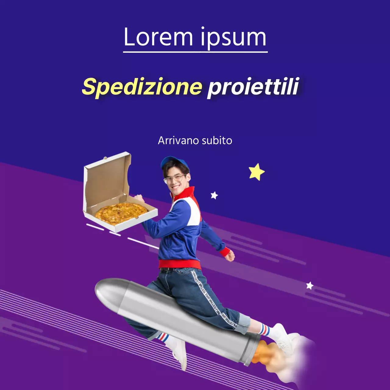 Proiettile di consegna su sfondo blu-viola