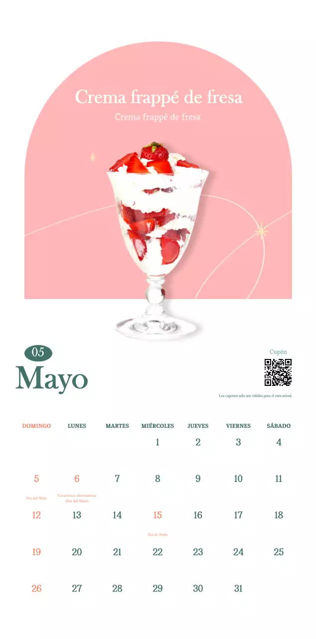 Calendario de cafés con recomendaciones de bebidas del mes