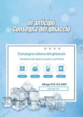 Promuovete le vendite di consegne di ghiaccio con un design semplice, azzurro e bianco.
