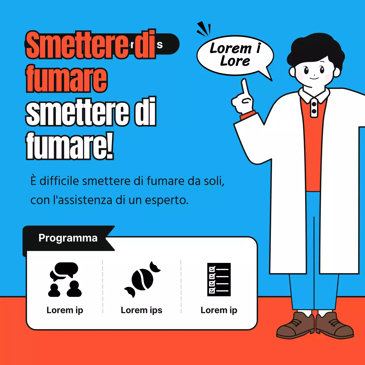 Illustrazioni semplici e simpatiche in rosso, blu e grigio su come smettere di fumare