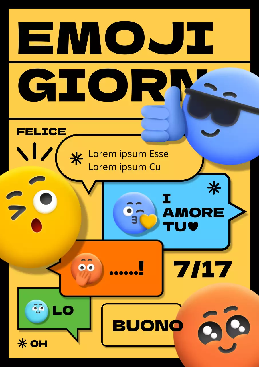 Promuovere la Giornata Mondiale delle Emoji con emoji colorate su sfondo giallo