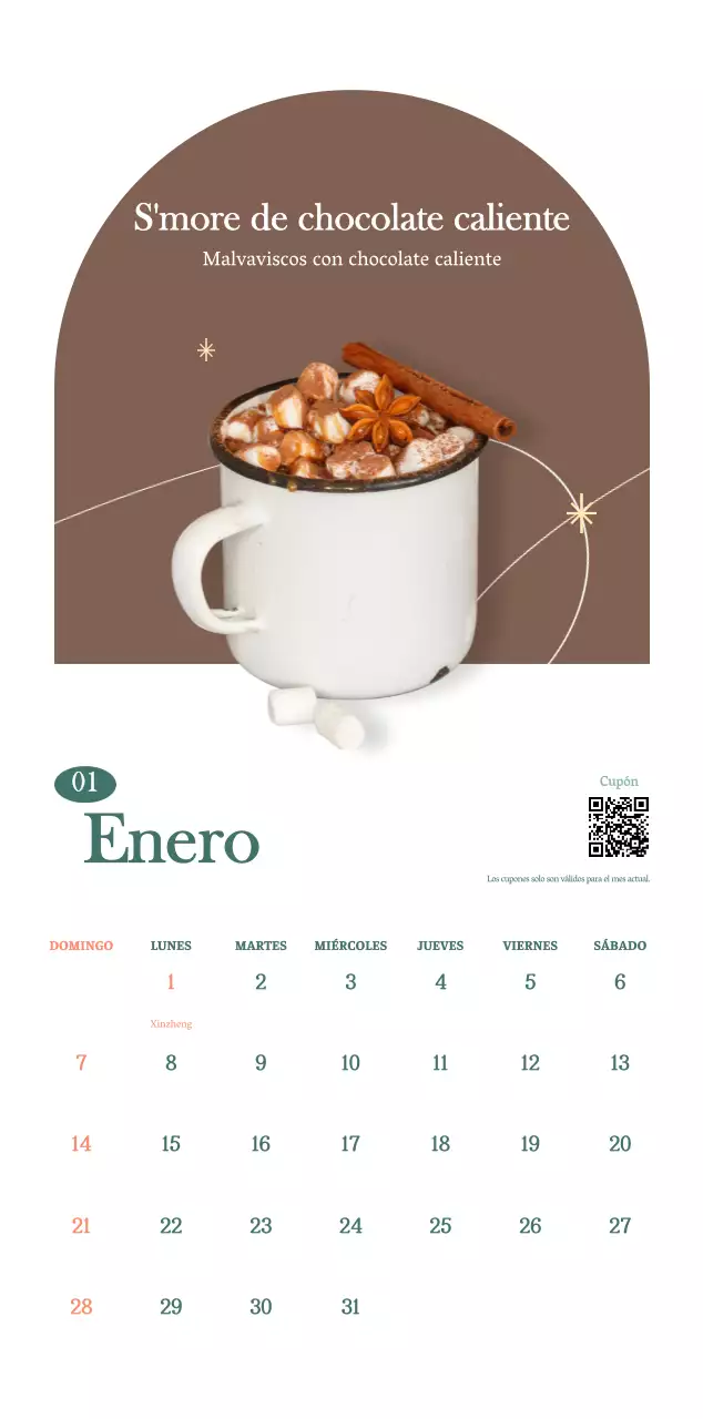 Calendario de cafés con recomendaciones de bebidas del mes
