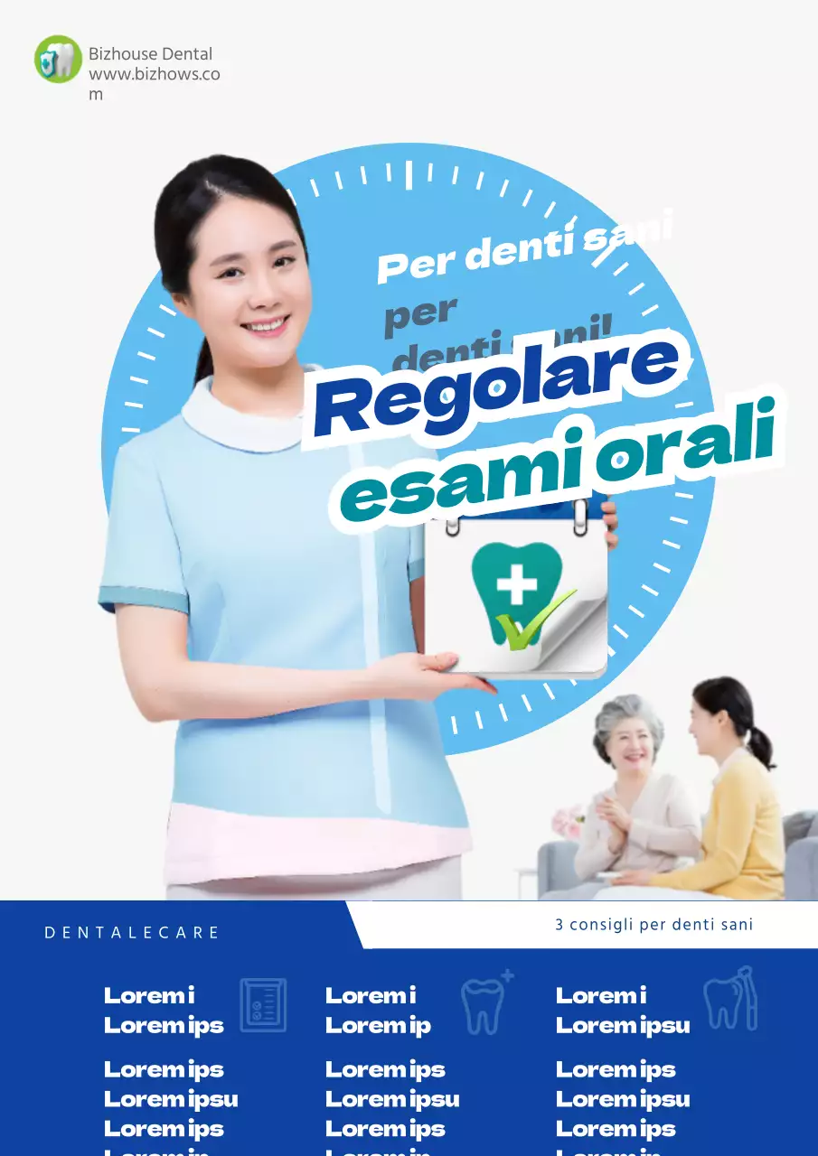 Promuovete i controlli odontoiatrici di routine con una simpatica immagine di un'infermiera in blu.