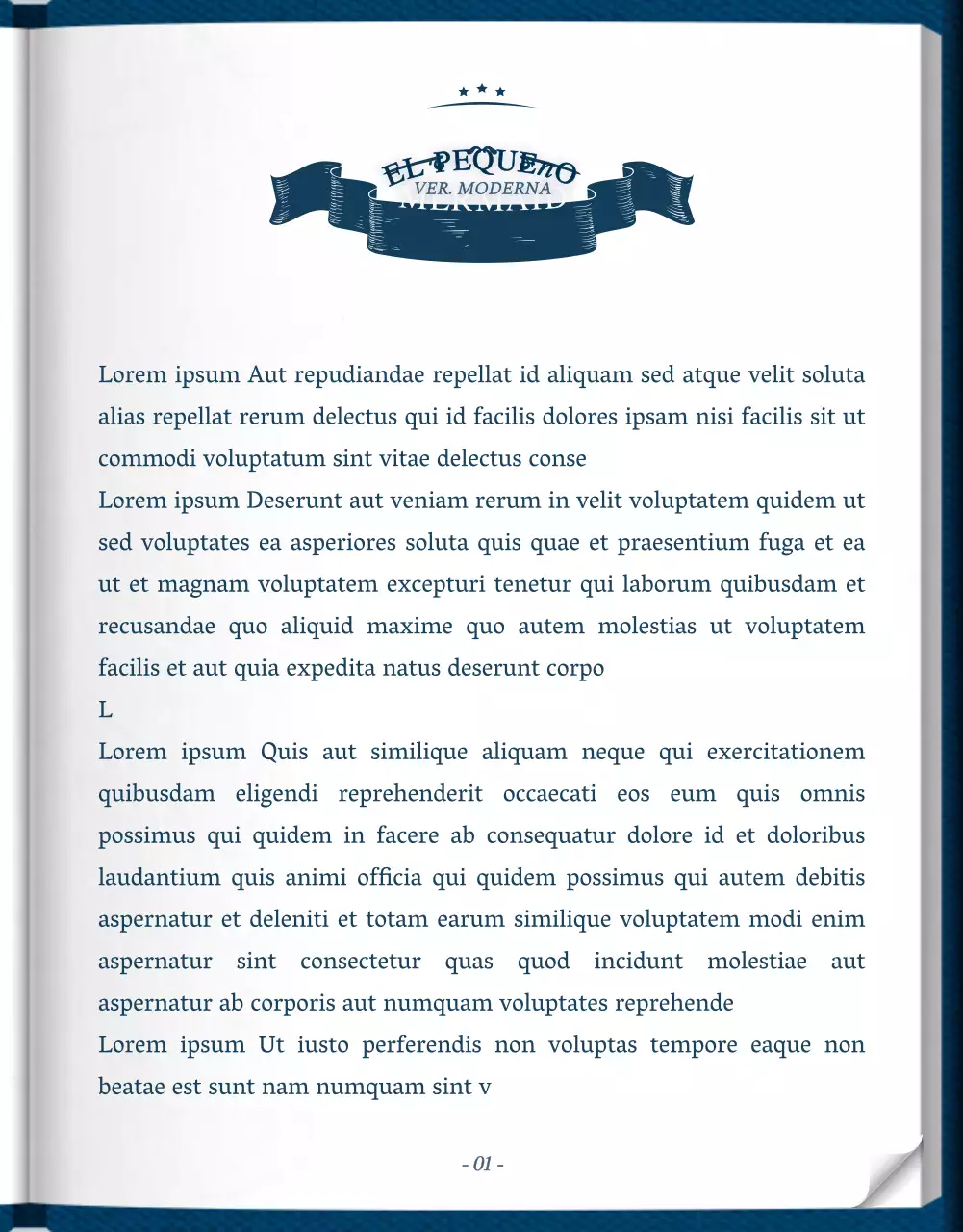 Web novel storytelling en azul y blanco con un concepto de libro clásico elegante y con clase