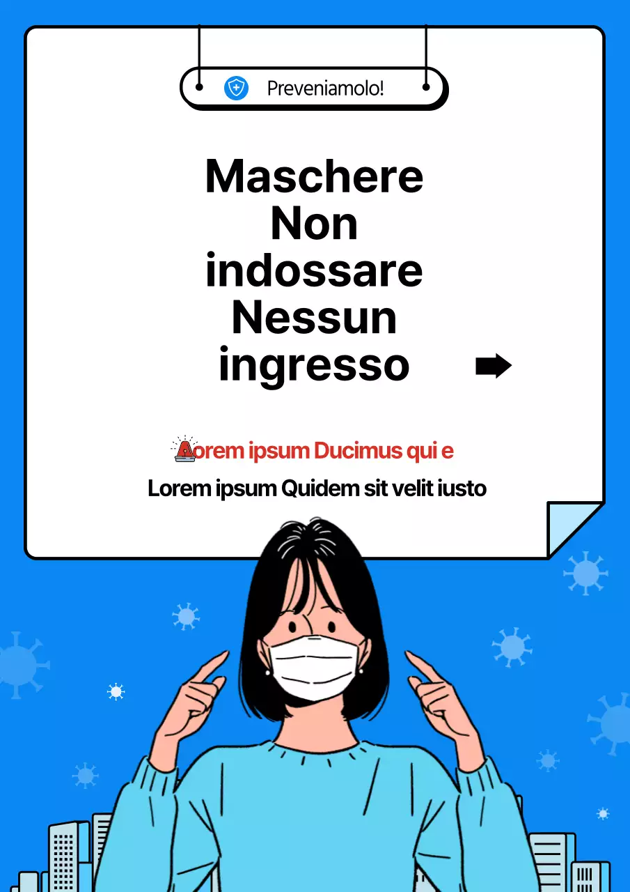 Una guida pulita, in bianco e blu, per prendere le distanze dai social per prevenire la COVID-19