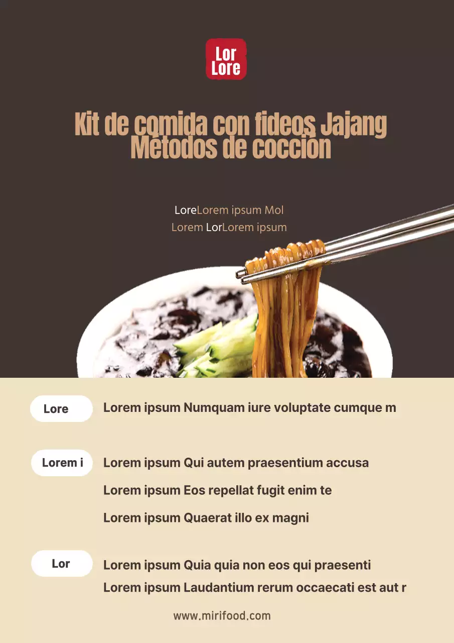 Póster de diseño con instrucciones para cocinar ramen sencillo en color marrón