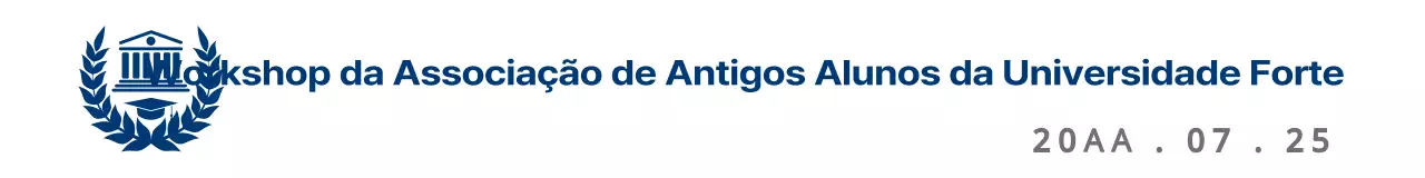 Simples e simples, em azul e cinzento, com símbolos universitários e realces para o logótipo Estilo comemorativo para um workshop de reunião