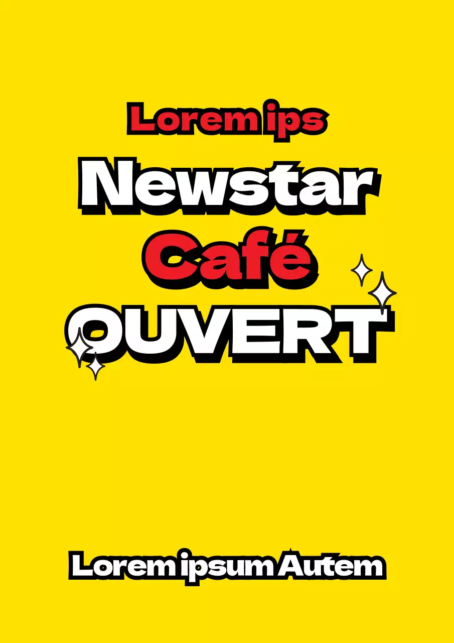 Devanture de magasin simple avec des illustrations pailletées jaunes et rouges