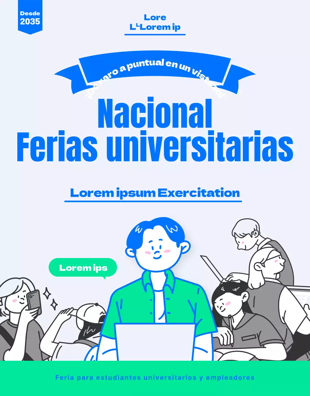Una feria de acceso a la universidad de color azul, moderna y joven (página de detalles)