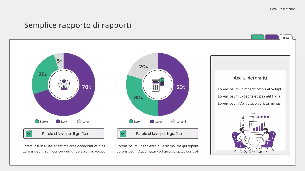 Grafici e infografiche semplici di colore verde e viola