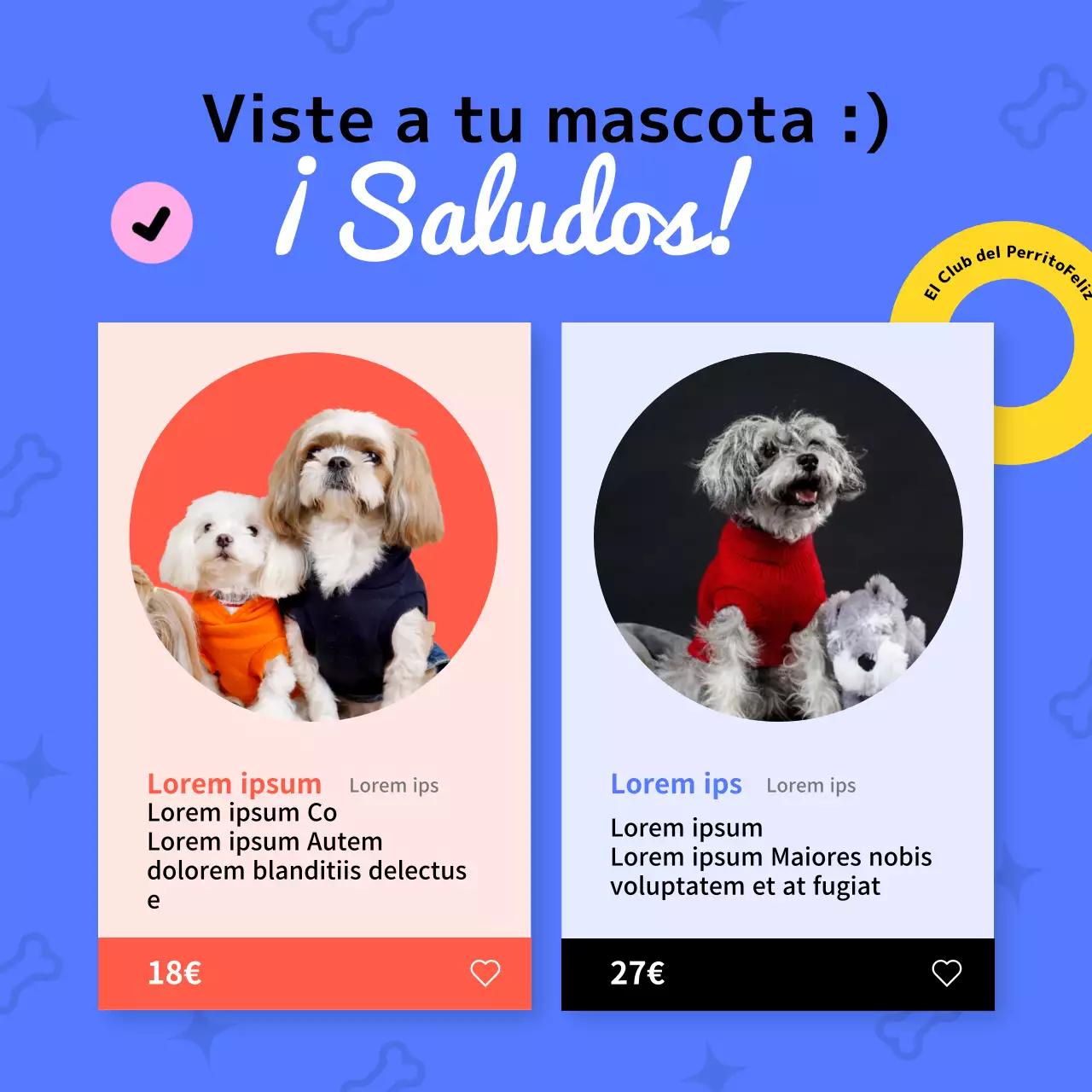 Azul y amarillo rosa perro ropa plantilla de medios sociales