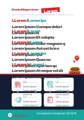 Volantino promozionale rosso e verde della scuola di cinese