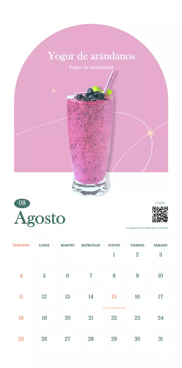 Calendario de cafés con recomendaciones de bebidas del mes