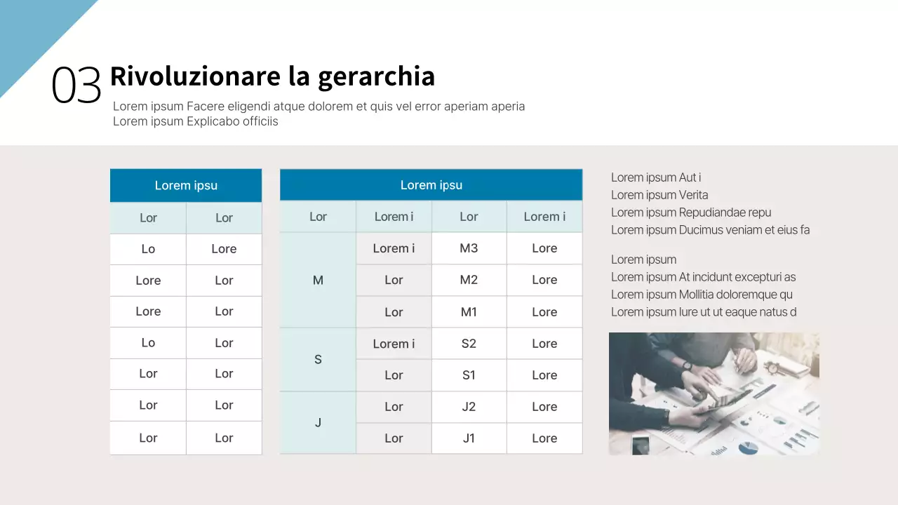 Piano aziendale blu-verde e grigio per la riorganizzazione del sistema di valutazione del personale di Mirigroup Piano aziendale
