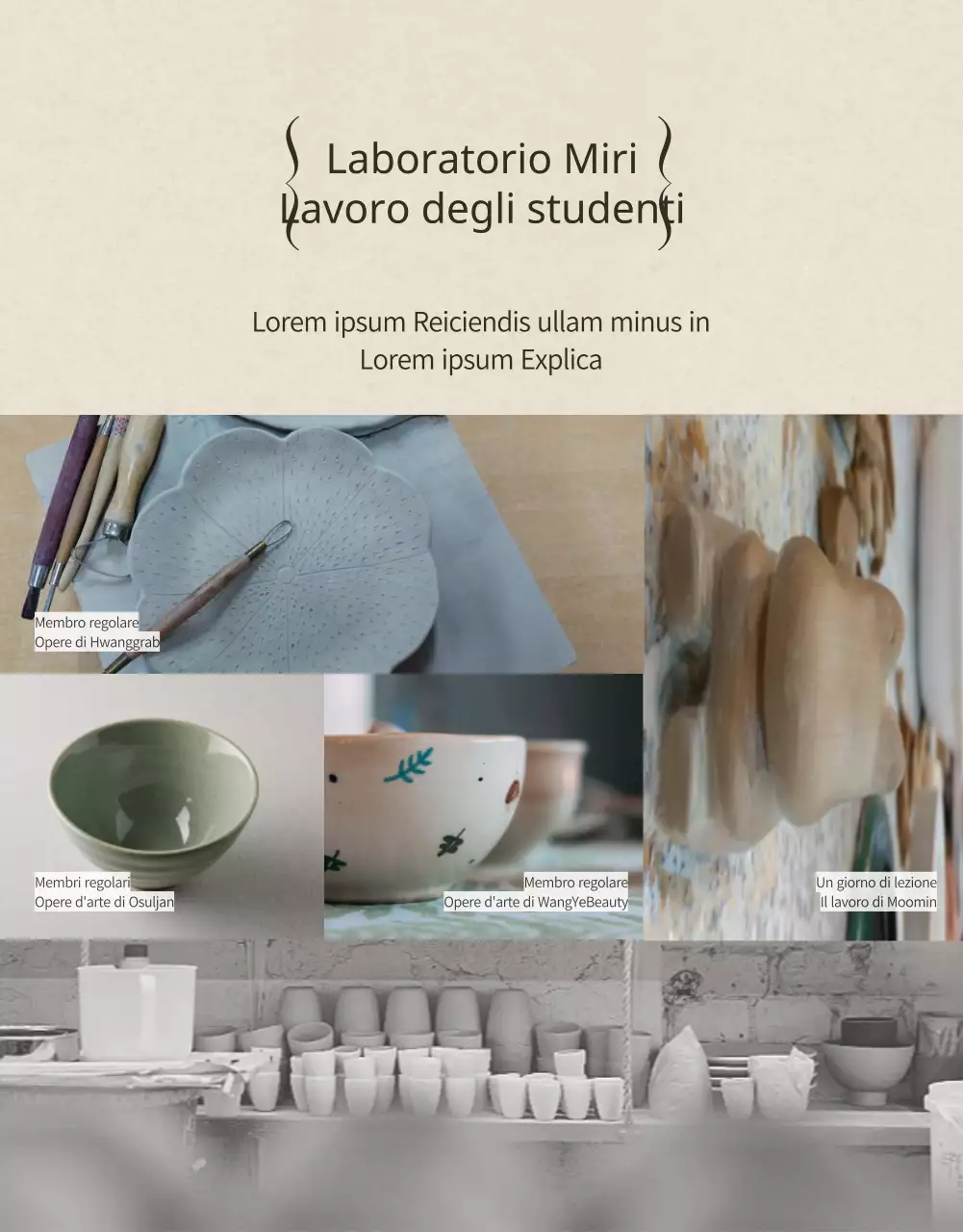 Corso di ceramica di un giorno con tante cornici per foto beige