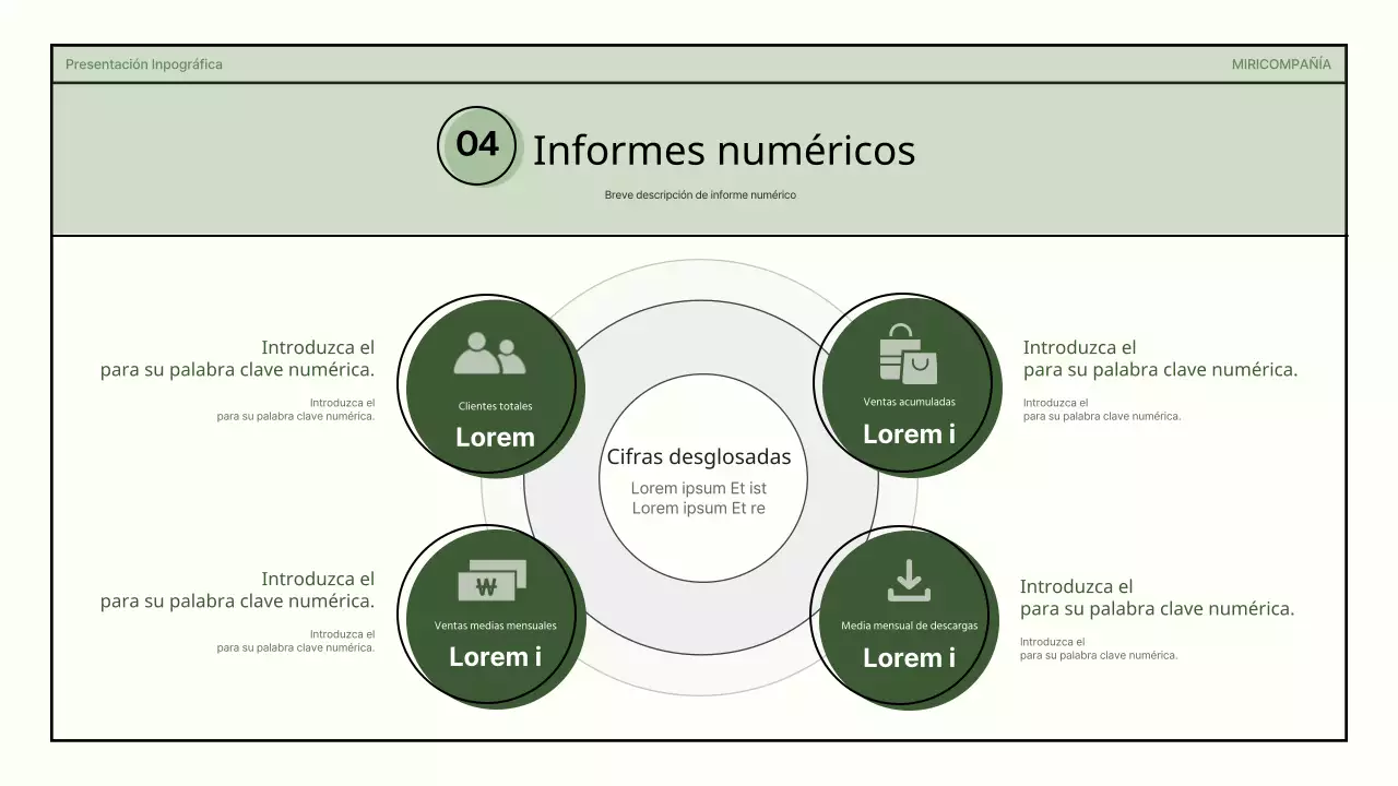 Presentación infográfica empresarial de formas sencillas en verde y beige