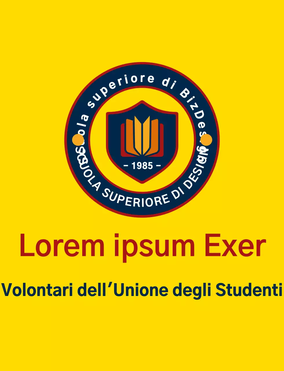 Simbolo di scudo semplice e pulito e combinazione di logo emblema in giallo e blu navy rosso Organizzazione di servizio del governo degli studenti delle scuole superiori