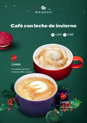 Cartel de bebidas de invierno con fondo verde Concepto navideño