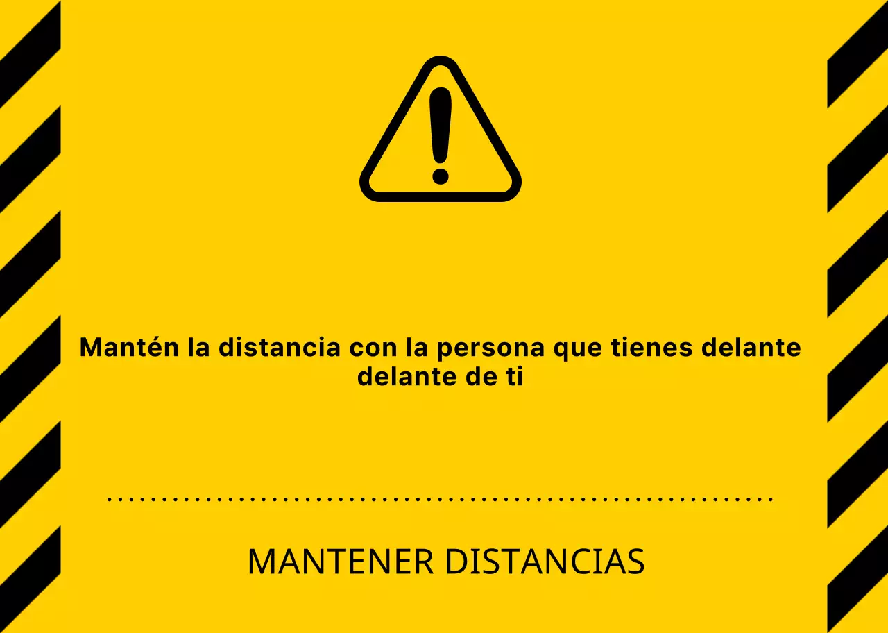 Estilo sencillo y limpio de combinación de iconos y texto en amarillo y negro Advertencias para mantener las distancias