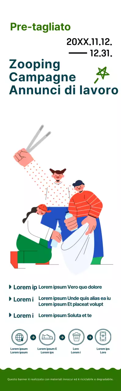 Una campagna semplice e simpatica in stile illustrazione in blu navy e verde.