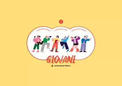 Concetto di centro di collocamento per giovani con simpatiche illustrazioni gialle e rosse