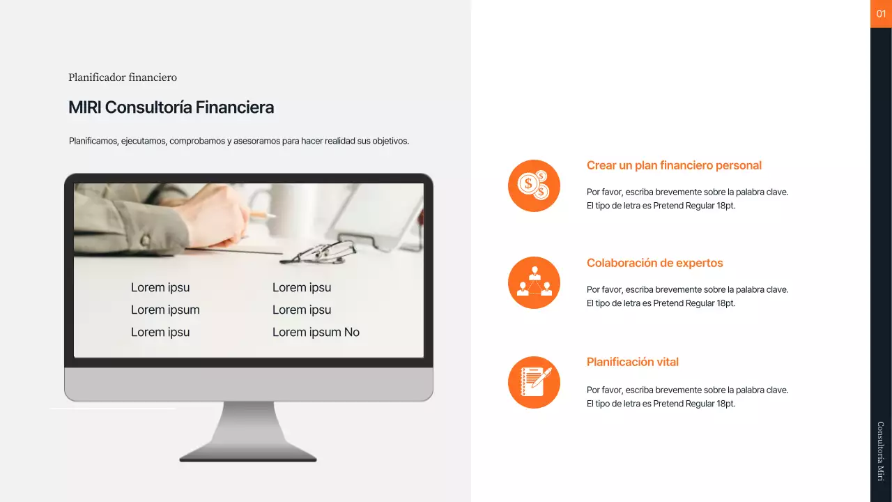 Consultoría financiera en naranja y gris
