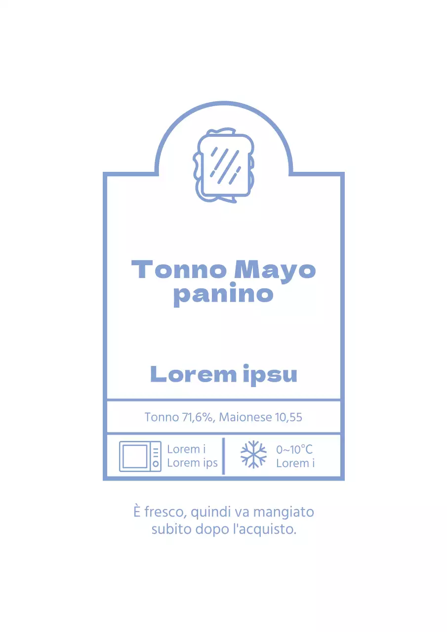 Etichetta di design semplice per sandwich al tonno in blu cielo