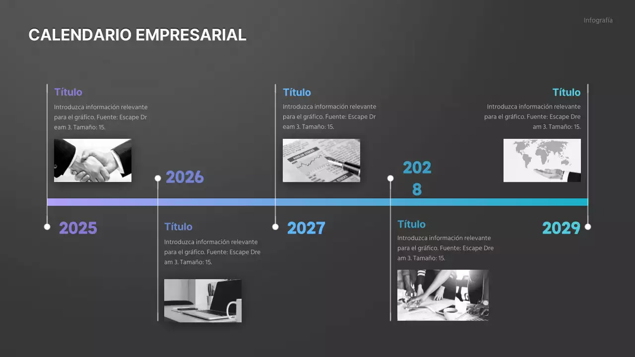 Línea de tiempo empresarial en degradado negro y azul