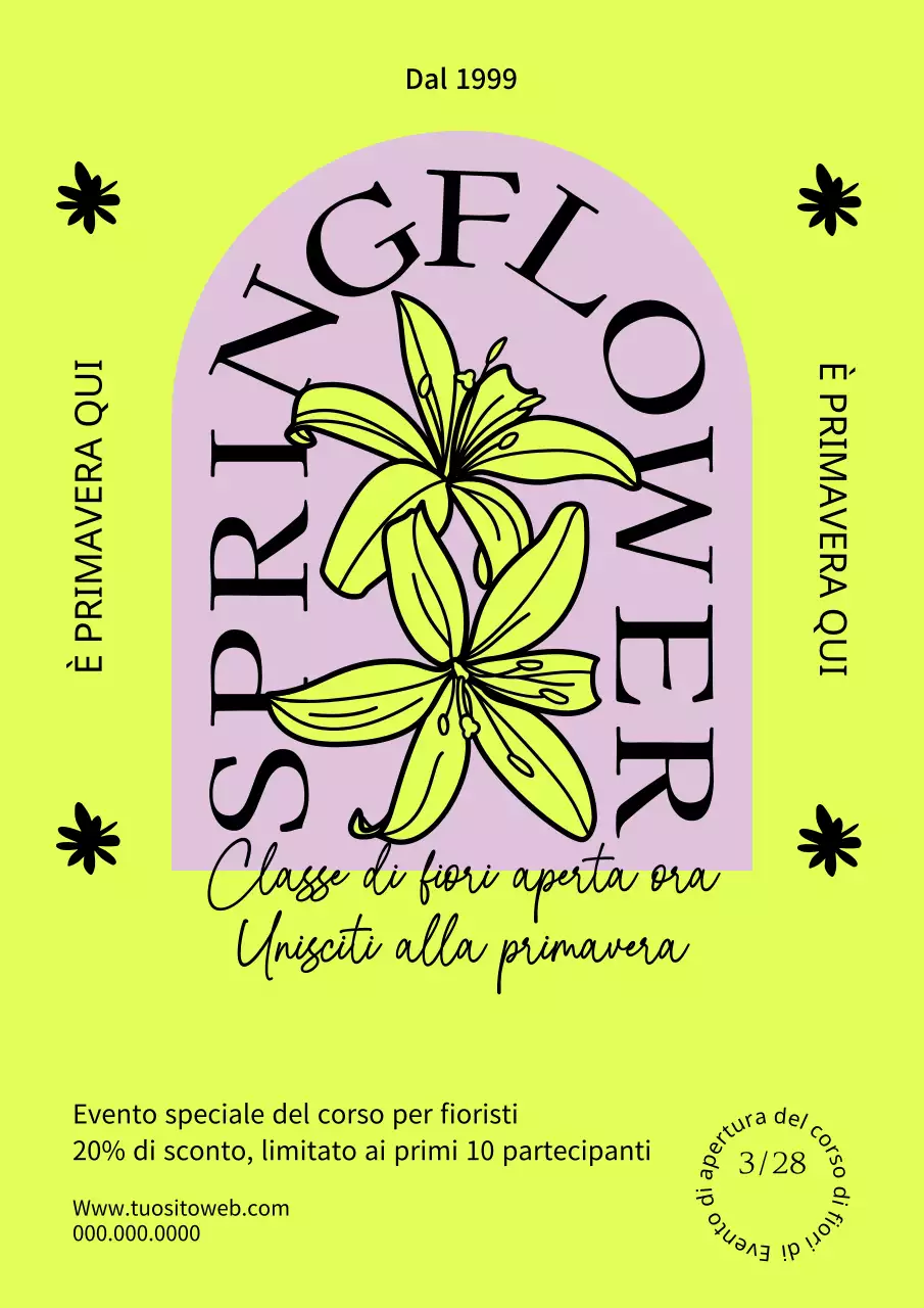 Evento aperto ai fiori primaverili giallo e rosa fluorescenti